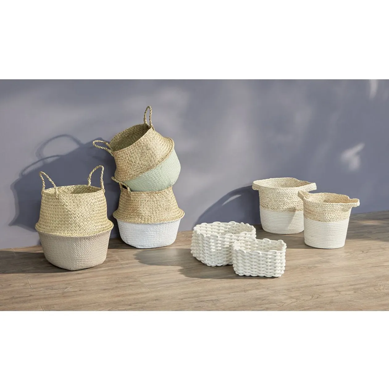 Panière bicolore tissée L