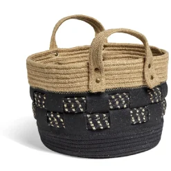 Panière bi-matière noire et naturelle Ø 26 cm