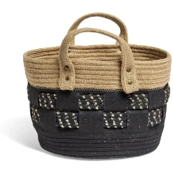 Panière bi-matière noire et naturelle Ø 26 cm