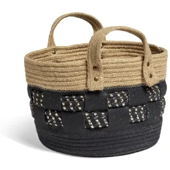 Panière bi-matière noire et naturelle Ø 26 cm