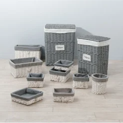 Paniére blanc&gris osier et tissu