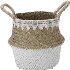Panière boule en jute bicolore blanc naturel petit modèle