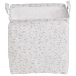 Panière Box Cube coton imprimé 31x31x31cm blanc et beige