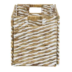 Panière Box Cube jacinthe d'eau naturel et blanc