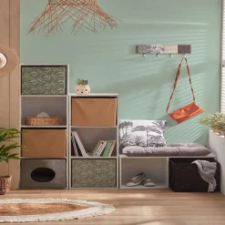 Panière Box Cube motif floral vert et blanc 31x29x31cm