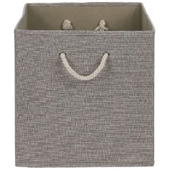 Panière Box Cube tissé gris avec anse en corde