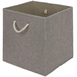 Panière Box Cube tissé gris avec anse en corde