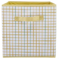 Panière Box Cube 31x29x31cm imprimé carreau jaune et vert