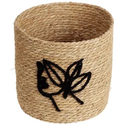 Panière brodée visage beige et noir Ø25xH25cm