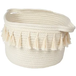 Panière déco pompons blanc naturel