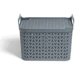 Panière de rangement avec couvercle 14L plastique vert