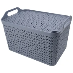 Panière de rangement avec couvercle 42L plastique gris