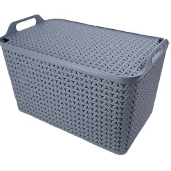 Panière de rangement avec couvercle 42L plastique gris