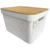 Panière de rangement blanche avec couvercle en bambou grand modèle