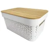 Panière de rangement blanche avec couvercle en bambou moyen modèle