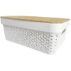 Panière de rangement blanche avec couvercle en bambou petit modèle