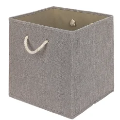 Panière de rangement Box Cube décor lin avec anses