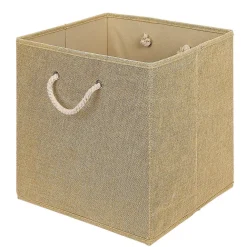 Panière de rangement Box Cube décor lin avec anses