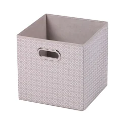 Panière de rangement carrée motif triangle beige et blanc