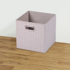 Panière de rangement carrée motif triangle beige et blanc