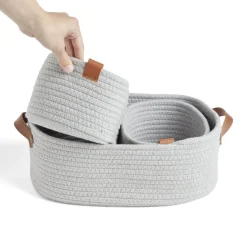 Panière de rangement coton tressé gris 38x25xH13cm - petit modèle