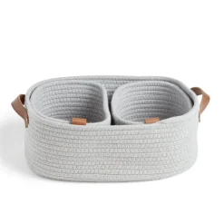 Panière de rangement coton tressé gris 38x25xH13cm - petit modèle