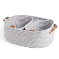 Panière de rangement coton tressé gris 38x25xH13cm - petit modèle