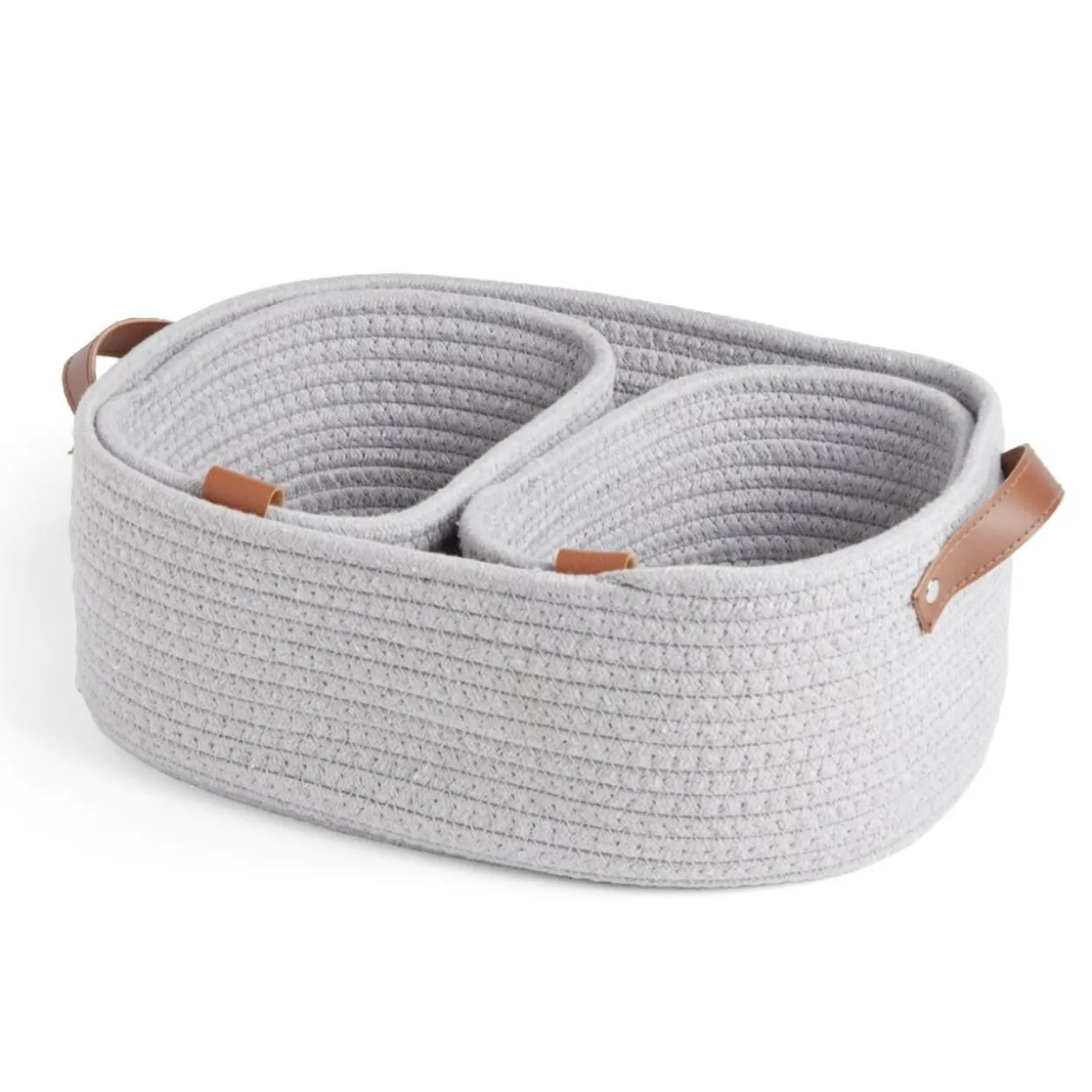 Panière de rangement coton tressé gris 38x25xH13cm - petit modèle