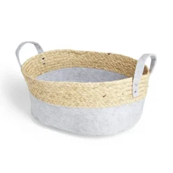 Panière de rangement jacinthe d'eau et feutrine gris clair 37x27xH15cm