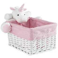 Panière de rangement rectangle enfant licorne blanc rose 28 cm