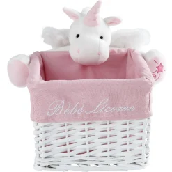 Panière de rangement rectangle enfant licorne blanc rose 28 cm
