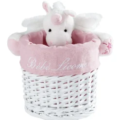 Panière de rangement ronde enfant licorne blanc rose 18 cm