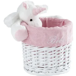 Panière de rangement ronde enfant licorne blanc rose 18 cm