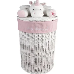 Panière de rangement ronde enfant licorne blanc rose 45 cm