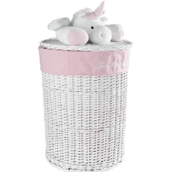 Panière de rangement ronde enfant licorne blanc rose 45 cm