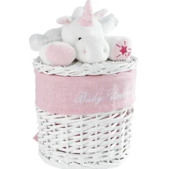 Panière de rangement ronde enfant licorne blanc rose 18 cm