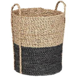 Panière de rangement ronde en fibre de maïs noir naturel taille M
