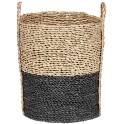 Panière de rangement ronde en fibre de maïs noir naturel taille M
