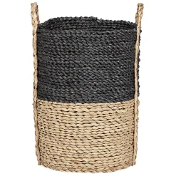 Panière de rangement ronde en fibre de maïs noir naturel taille S