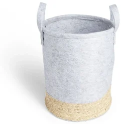 Panière de rangement ronde jacinthe d'eau et feutrine gris clair Ø25xH30cm