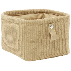 Panière de rangement velours côtelé beige - 14x14xH9 cm