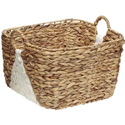 Panière en Jonc de mer bicolore blanc naturel avec 2 anses taille L