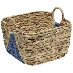 Panière en Jonc de mer bicolore bleu naturel avec 2 anses taille S