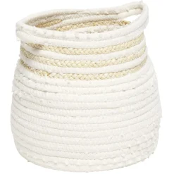 Panière en jute et coton blanc 24 x 18 x H.22 cm