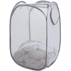 Panière 2-en-1 pliable 72L acier et polyester gris 38x38xH64cm