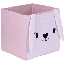 Panière enfant Box Cube gaze de coton lapin rose ou blanc 31x29x31cm