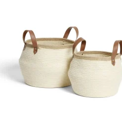 Panière grand modèle avec poignées jute beige Ø26xH25cm