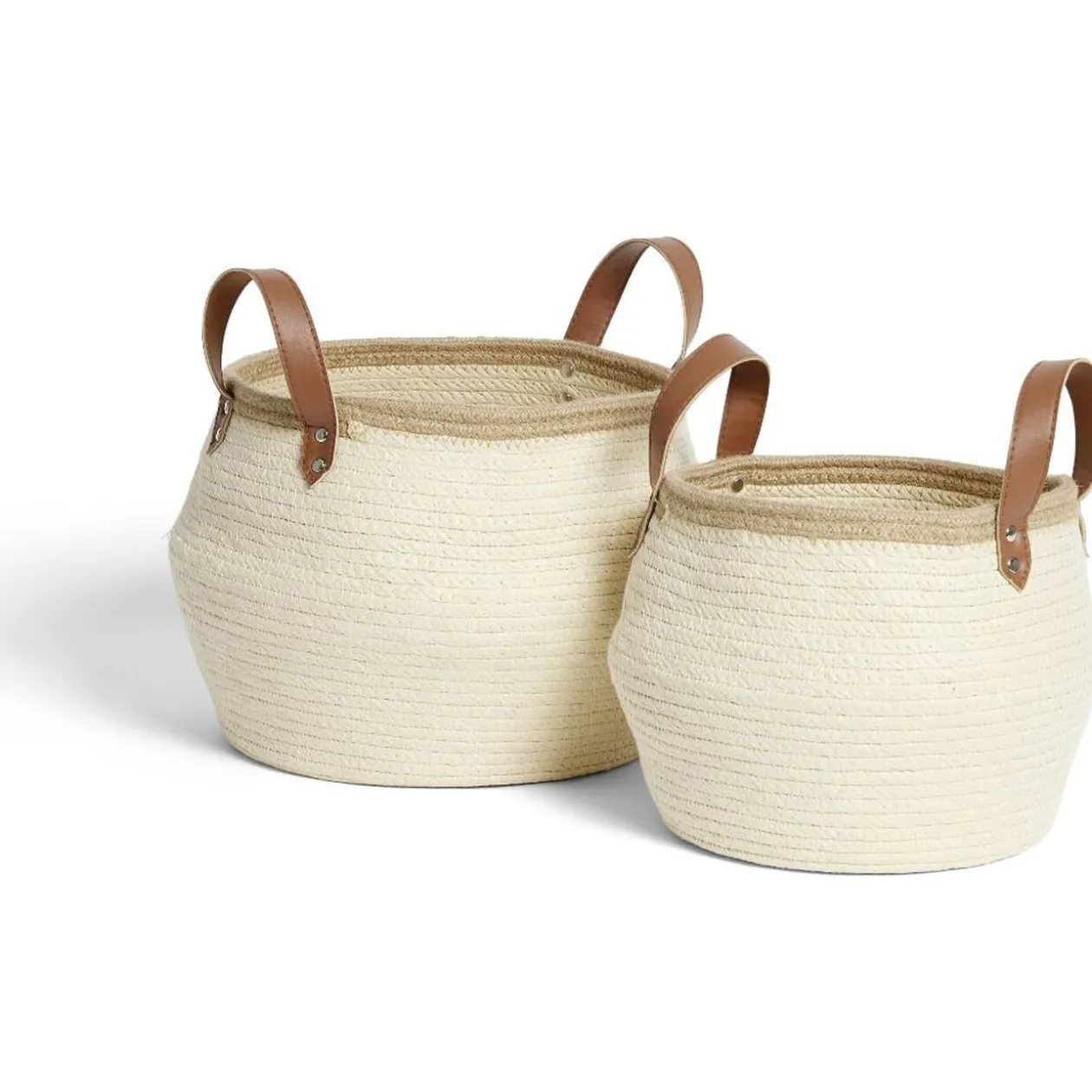 Panière grand modèle avec poignées jute beige Ø26xH25cm