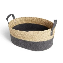 Panière jacinthe d'eau feutrine beige et gris foncé 37x27xH15cm