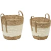 Panière jonc de mer naturel et blanc x2